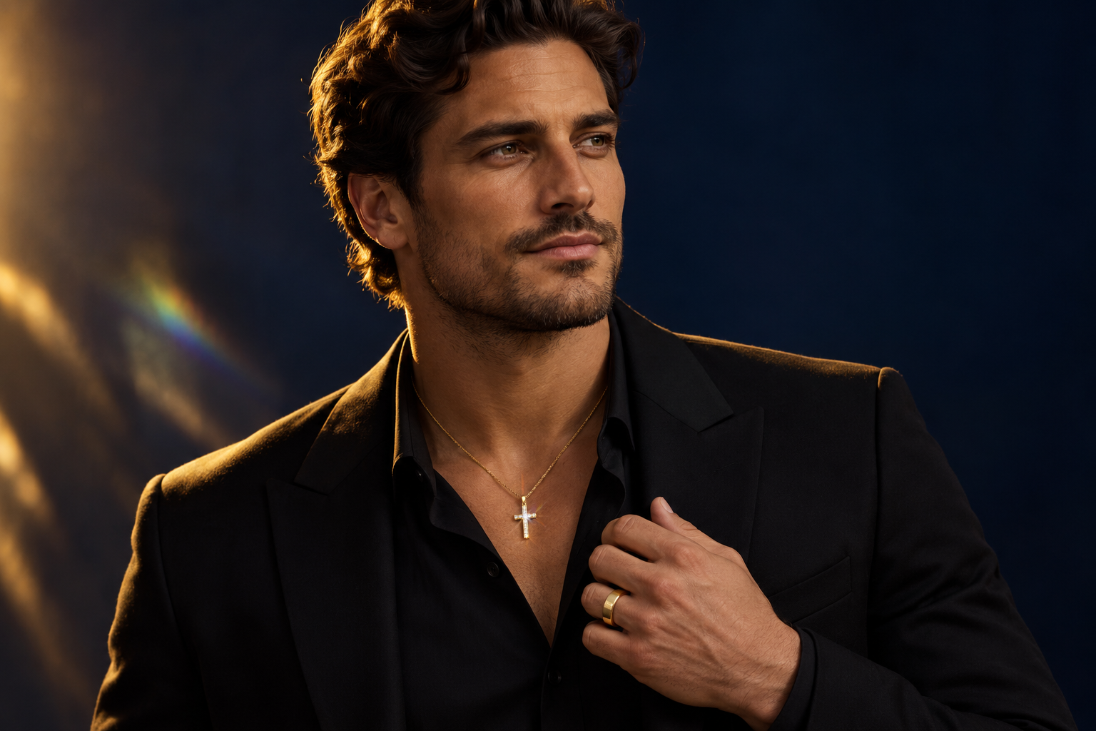 Man wearing a cross chain and ring design concepts